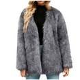 thumbnail image 1 of Penkiiy Women's Long Sleeve Fluffy Faux Fur Warm Coat Faux Fur Coat Dark Gray, 1 of 5