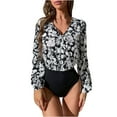 thumbnail image 1 of Penkiiy Women's Long Sleeve Wrap V-Neck Leotard Jumpsuit Bodysuit Black Shapewear Tummy Control, 1 of 8