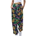 thumbnail image 1 of Penkiiy Women's Mardi Gras Printed Sports Loose Casual Wide Leg Drawstring Pocket Sweatpants Long Pants XL Multicolor, 1 of 6