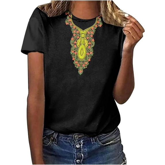 Penkiiy Women's Mexican Boho Embroidered Tops Short Sleeve Peasant Casual Loose Tunics Fall Blouse Shirts for Women,Vintage Floral Tunic Shirts, Flowers Embroidery Blouses 2XL Black