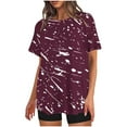 thumbnail image 1 of Penkiiy Women's Oversized Gradient Print V Neck T Shirts Half Sleeve Tops Casual Solid Summer Tees Y2K Tops S Wine, 1 of 4