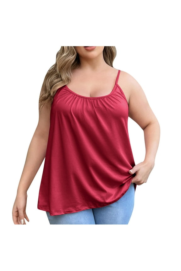 Women's Plus Size Built-in Bra Camisole - Wire-Free Support, Comfort Essentials, Trendy Everyday Staple
