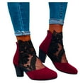 thumbnail image 1 of Penkiiy Women's Pretty Lace Flowers Open Toes Mid Heels Ankle Boots 35 Red, 1 of 9