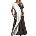 thumbnail image 1 of Penkiiy Women's Round Neck Short Sleeved Mid Calf Double Pocket Printed Dress Short Sleeved Round Neck Dress 2XL Black, 1 of 5