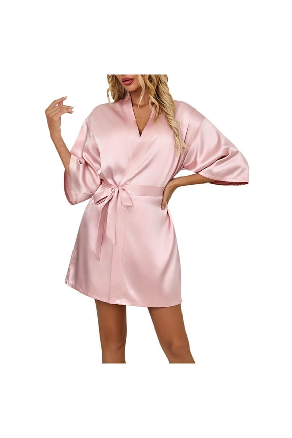 Women's Satin Kimono Robe for Bridesmaid and Bride Wedding Party Getting Ready Short Robe L Pink