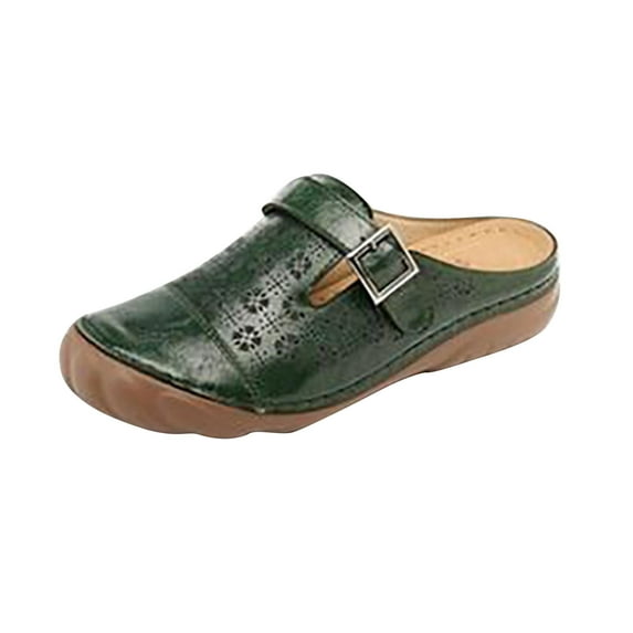 Penkiiy Women's Shoes Bowknot Hollow Baotou Flat Sandals Flower Ladies Slippers Cork Wedge Sandals Women 41 Green