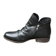 thumbnail image 1 of Penkiiy Women's Shoes Retro Solid Color Low Heel Zipper Short Leather 41 Black, 1 of 5