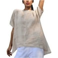 thumbnail image 1 of Penkiiy Women's Short Sleeve Linen Top Summer Solid Color V Neck T-Shirt Plus Size Vintage Shirt Casual Loose Blouse M Beige, 1 of 6
