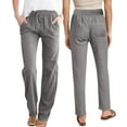 thumbnail image 1 of Penkiiy Women's Solid Color Linen Wide Leg Pants - Breathable Summer Casual Elastic Waist Lounge Drawstring Trousers S Gray, 1 of 7