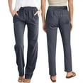 thumbnail image 1 of Penkiiy Women's Solid Color Linen Wide Leg Pants - Breathable Summer Casual Elastic Waist Lounge Drawstring Trousers M Dark Gray, 1 of 7