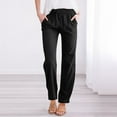 thumbnail image 1 of Penkiiy Women's Straight Leg Linen Cotton Pants - Casual Trousers with Tie Waist & Effortless Style L Black, 1 of 5