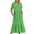 thumbnail image 1 of Penkiiy Women's Summer Casual Short Sleeve Crewneck Basic Swing T Shirt Dress Flowy Beach Vacation Sundress XL Green, 1 of 5