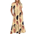 thumbnail image 1 of Penkiiy Women's Summer Casual Short Sleeve Crewneck Dress Casual Flowy Tiered Maxi Beach Dress With Pockets Feather Printing Dress M Khaki, 1 of 6