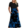 thumbnail image 1 of Penkiiy Women's Summer Casual Short Sleeve Crewneck Dress Casual Flowy Tiered Maxi Beach Dress With Pockets Floral Print Dress M Navy, 1 of 4