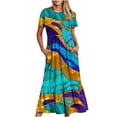 thumbnail image 1 of Penkiiy Women's Summer Casual Short Sleeve Crewneck Dress Casual Flowy Tiered Maxi Beach Dress With Pockets Marble Print Dress L Light Blue, 1 of 7