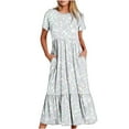 thumbnail image 1 of Penkiiy Women's Summer Casual Short Sleeve Crewneck Dress Casual Flowy Tiered Maxi Beach Dress With Pockets Shiny Print Dress S Silver, 1 of 7