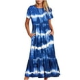 thumbnail image 1 of Penkiiy Women's Summer Casual Short Sleeve Crewneck Dress Casual Flowy Tiered Maxi Beach Dress With Pockets Tie-dyed Print Dress L Blue, 1 of 7