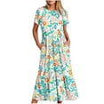 thumbnail image 1 of Penkiiy Women's Summer Casual Short Sleeve Crewneck Floral Print Dress Casual Flowy Tiered Maxi Beach Dress With Pockets S Mint Green, 1 of 5