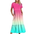 thumbnail image 1 of Penkiiy Women's Summer Casual Short Sleeve Crewneck Gradient Print Swing Dress Flowy Tiered Maxi Beach Dress with Pockets S Multicolor, 1 of 7