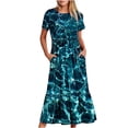 thumbnail image 1 of Penkiiy Women's Summer Casual Short Sleeve Crewneck Marble Print Dress Casual Flowy Tiered Maxi Beach Dress With Pockets M Dark Blue, 1 of 7