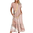 thumbnail image 1 of Penkiiy Women's Summer Casual Short Sleeve Crewneck Marble Print Swing Dress Flowy Tiered Maxi Beach Dress with Pockets S Beige, 1 of 7
