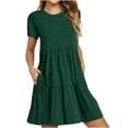 thumbnail image 1 of Penkiiy Women's Summer Casual Short Sleeve T Shirt Dress Tiered Mini Dresses With Pockets M Green, 1 of 6