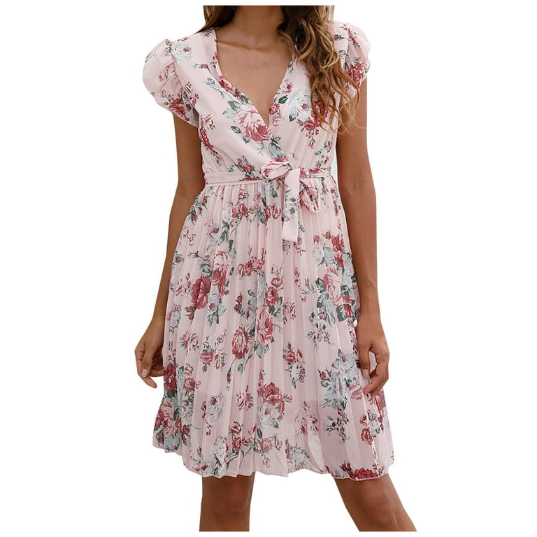 Chiffon Short Sleeve Round Neck Bandage Vacation Dresses Chiffon Short Sleeve Round Neck Bandage Vacation Dresses
