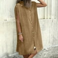 thumbnail image 1 of Penkiiy Women's Summer Dress | Cotton-Linen Blend Button-Down Shirt Dress with Adjustable Drawstring & Pockets S Khaki, 1 of 6