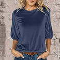thumbnail image 1 of Penkiiy Women's Summer Fashion Cropped 3/4Sleeves Round Neck Velvet Solid Color Snug Shirt Blouse, 1 of 6