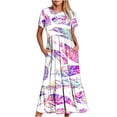 thumbnail image 1 of Penkiiy Women's Summer Feather Print Casual Short Sleeve Crewneck Basic Swing T Shirt Dress Flowy Beach Vacation Sundress XL White, 1 of 6
