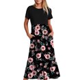 thumbnail image 1 of Penkiiy Women's Summer Floral Print Casual Short Sleeve Crewneck Basic Swing T Shirt Dress Flowy Beach Vacation Sundress S Pink, 1 of 4