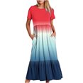 thumbnail image 1 of Penkiiy Women's Summer Gradient Print Casual Short Sleeve Crewneck Basic Swing T Shirt Dress Flowy Beach Vacation Sundress 2XL Multicolor, 1 of 7