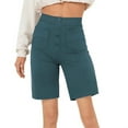 thumbnail image 1 of Penkiiy Women's Summer High Waisted Buttons Shorts with Pockets Summer Straight Wide Leg Short Stretchy Office Work Sport Shorts Workout Long Shorts for Women Knee Length M Green, 1 of 5