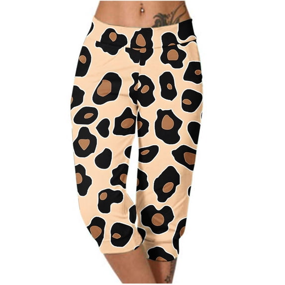 Penkiiy Women's Summer High Waisted Leopard-print Matching Slim Fitting Yoga Gym Pants L Multicolor
