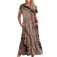 thumbnail image 1 of Penkiiy Women's Summer Marble Print Casual Short Sleeve Crewneck Basic Swing T Shirt Dress Flowy Beach Vacation Sundress S Khaki, 1 of 7