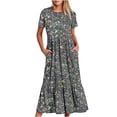 thumbnail image 1 of Penkiiy Women's Summer Shiny Print Casual Short Sleeve Crewneck Basic Swing T Shirt Dress Flowy Beach Vacation Sundress M Gray, 1 of 7