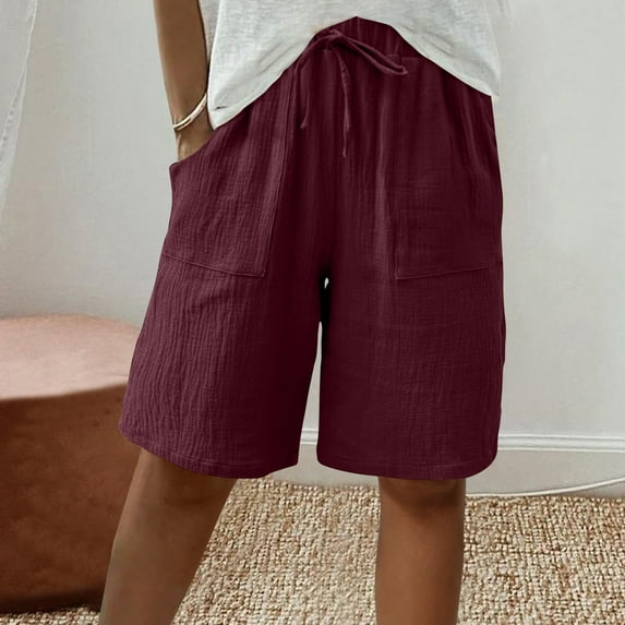 Penkiiy Women's Summer Solid Shorts | High Waisted Casual Ladies Shorts | Lightweight & Stretch Fit S Wine