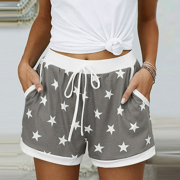 Penkiiy Women's Summer Star Print Lounge Shorts | Elastic Waist Sleepwear & Loungewear | Comfort Fit Homewear