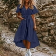 thumbnail image 1 of Penkiiy Women's Summer V-Neck Dress | Cotton-Like Linen Blend, Lightweight & Breathable | Trendy Casual & Vacation Essential S Navy, 1 of 6