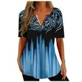 thumbnail image 1 of Penkiiy Women's Summer V-neck Print Casual Loose Top Short Sleeve V-neck Button Blouses Tops 4XL Blue, 1 of 5