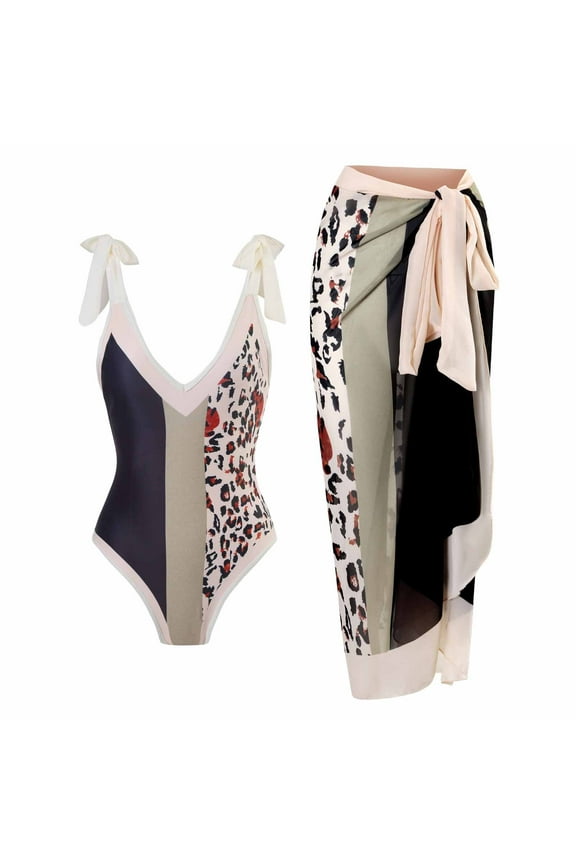 Women's Swimwear One-piece Swimsuit Bikini Lace Up Swimsuit Long Skirt Chiffon Two-piece Set Vintage Bikini Revue Photo M Khaki On Clearance