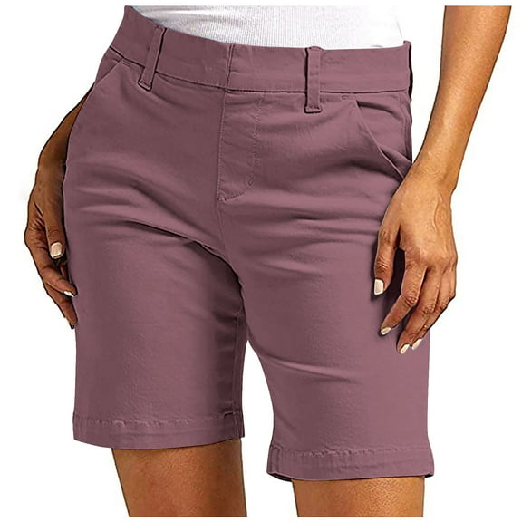 Penkiiy Women's Twill Shorts - High-Waisted Slim Fit Work Shorts with Pockets | Summer Essential M Purple