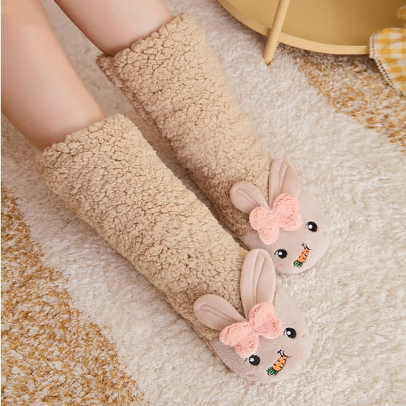 Penkiiy Women's Ultra-Soft Faux Sherpa Winter Socks - Cozy Thermal Sleep Socks, Non-Slip Home Floor Slipper Socks for Cold Weather (Cute Crew Length)