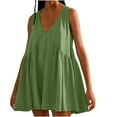 thumbnail image 1 of Penkiiy Women's V Neck Sleeveless Mini Dress Loose Summer Pleated Swing Flowy Sundress S Green, 1 of 7