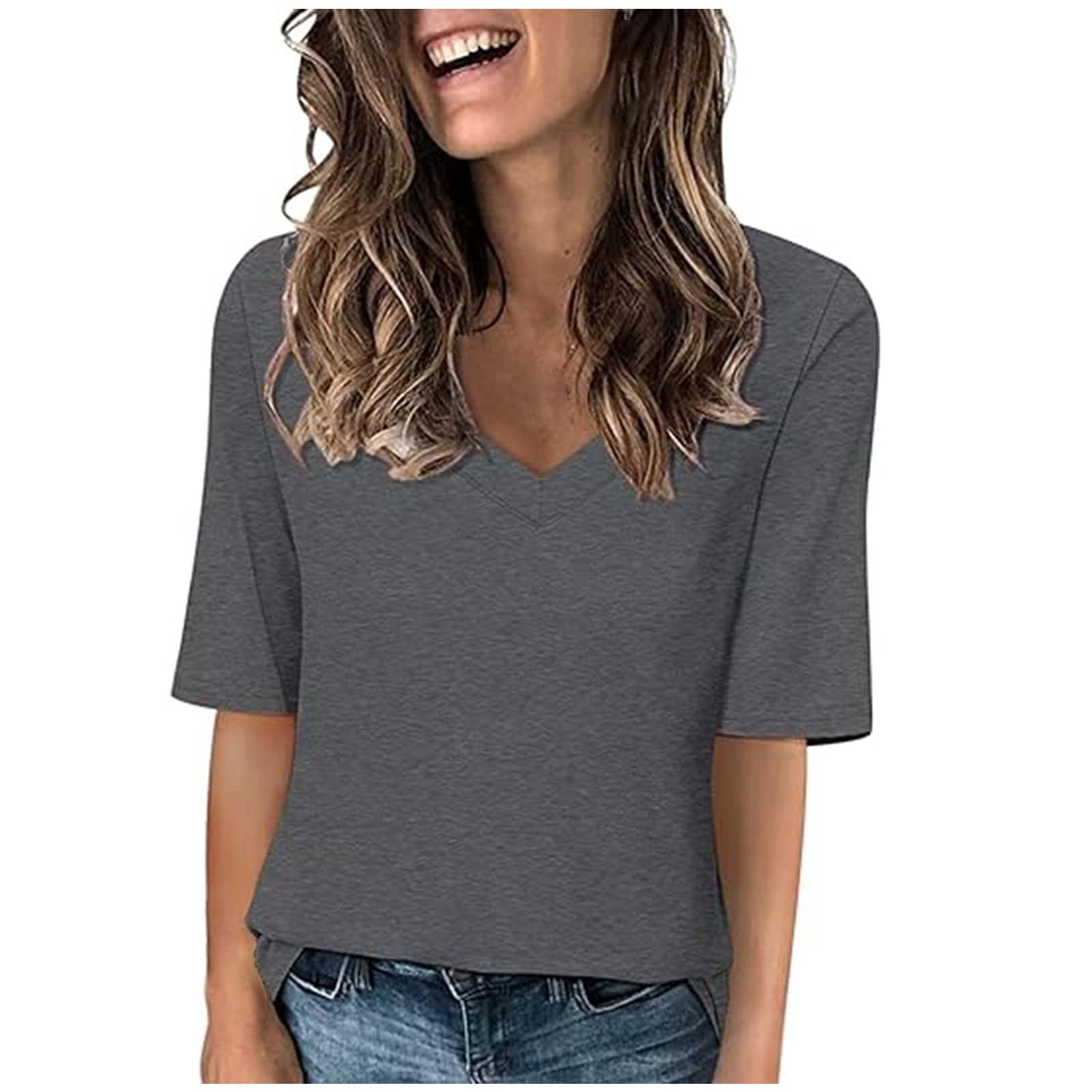 Women's V-Neck Half Sleeve Tee - Casual Summer Top, Soft & Stretchy, White XX-Large