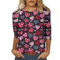 thumbnail image 1 of Penkiiy Women's Valentine Day Tees Casual Crewneck 3/4 Sleeve Loose T Shirt Ladies Heart Tops Blouses Shirts 2XL Multicolor, 1 of 5