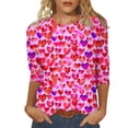 thumbnail image 1 of Penkiiy Women's Valentine Day Tees Casual Crewneck 3/4 Sleeve Loose T Shirt Ladies Heart Tops Blouses Shirts 4XL Multicolor, 1 of 5