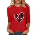 thumbnail image 1 of Penkiiy Women's Valentine's Day Fashion Printed T-shirt 3/4 Sleeves Blouse Round Neck Casual Tops L Red, 1 of 5