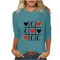 thumbnail image 1 of Penkiiy Women's Valentine's Day Fashion Printed T-shirt 3/4 Sleeves Blouse Round Neck Casual Tops M Blue, 1 of 5