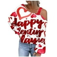 thumbnail image 1 of Penkiiy Women's Valentine's Day Heart Print Off The Shoulder Tops Long Sleeve T Shirts Loose Summer Blouse Shirt XS Pink, 1 of 6